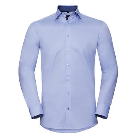 Men`s Long Sleeve Tailored Contrast Herringbone Shirt in Light Blue|Mid Blue|Bright Navy von Russell (Artnum: Z964